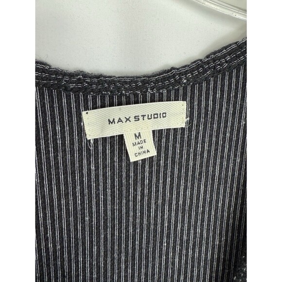 Max Studio Black Tiered Ruffle Smocked Striped A Line Dress Womens Size M - Picture 13 of 16